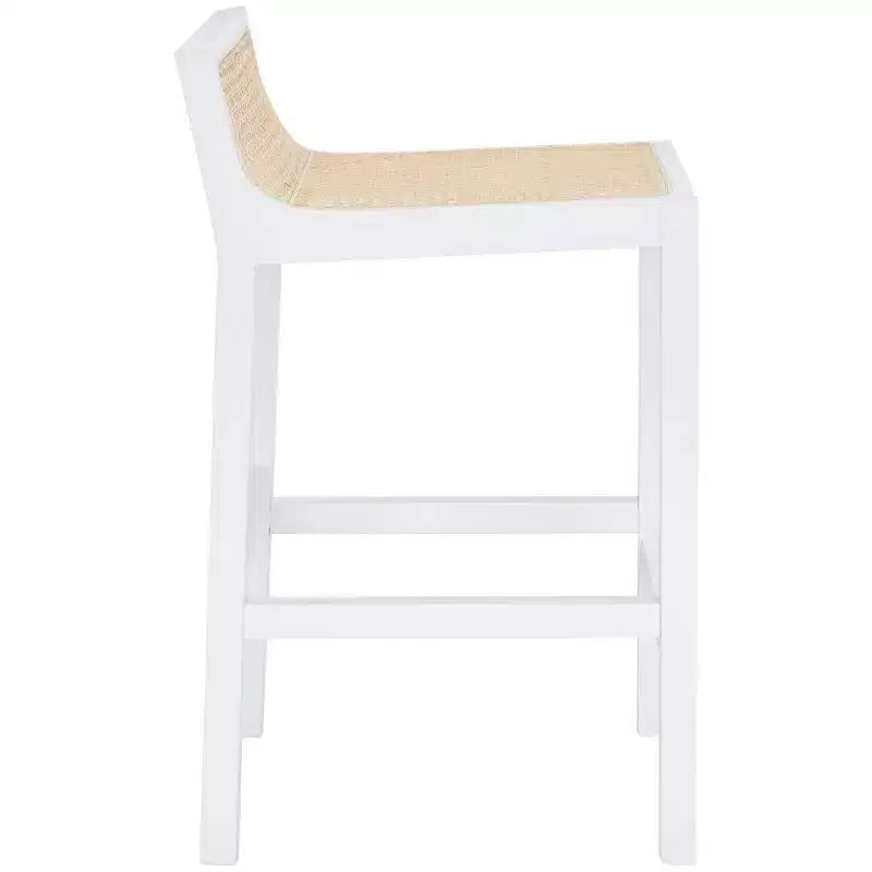 Tabouret de comptoir bas en canne de rotin – Noir / Naturel / Blanc, sans accoudoirs, 1 place