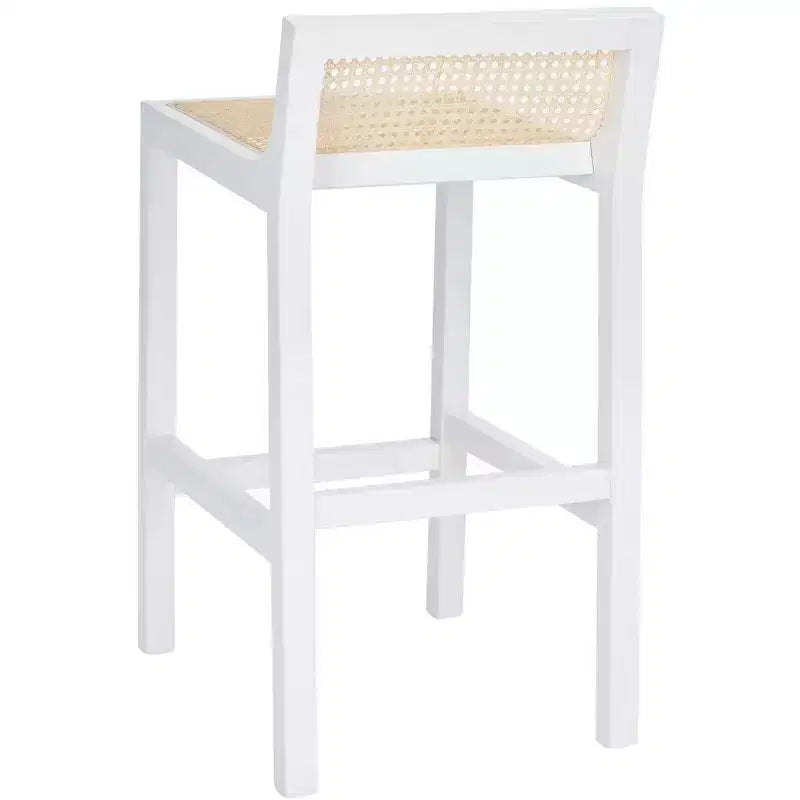 Tabouret de comptoir bas en canne de rotin – Noir / Naturel / Blanc, sans accoudoirs, 1 place