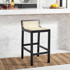 Tabouret de comptoir bas en canne de rotin – Noir / Naturel / Blanc, sans accoudoirs, 1 place