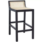 Tabouret de comptoir bas en canne de rotin – Noir / Naturel / Blanc, sans accoudoirs, 1 place