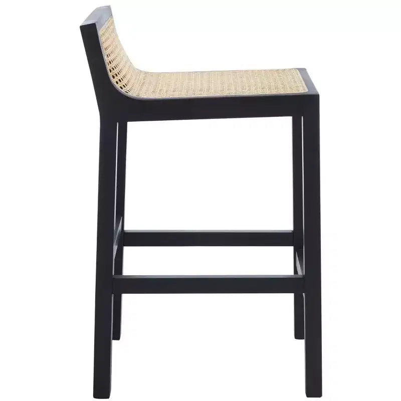 Tabouret de comptoir bas en canne de rotin – Noir / Naturel / Blanc, sans accoudoirs, 1 place
