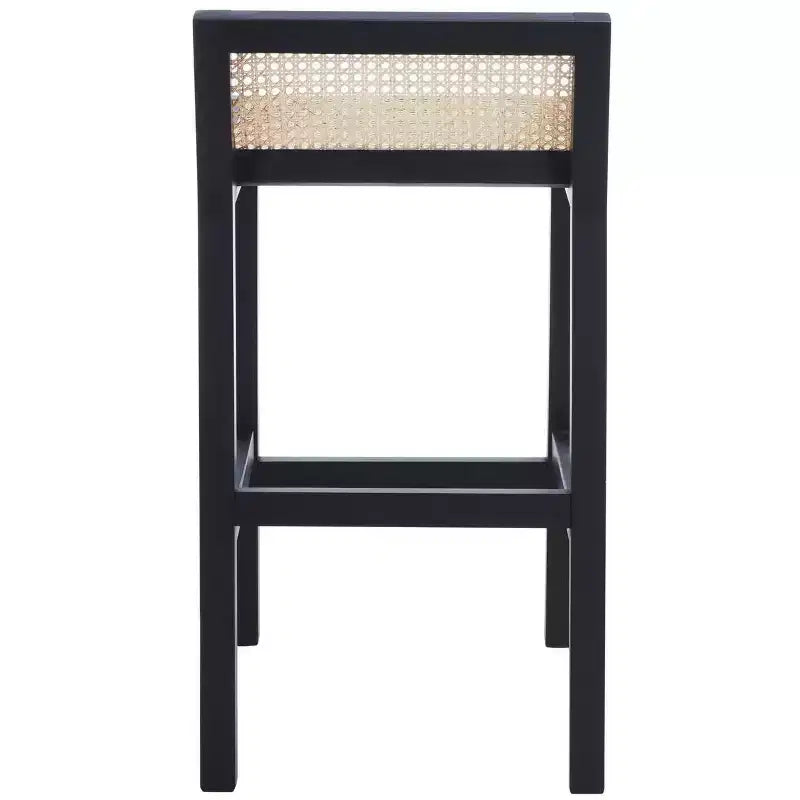 Tabouret de comptoir bas en canne de rotin – Noir / Naturel / Blanc, sans accoudoirs, 1 place