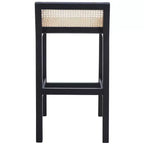 Tabouret de comptoir bas en canne de rotin – Noir / Naturel / Blanc, sans accoudoirs, 1 place