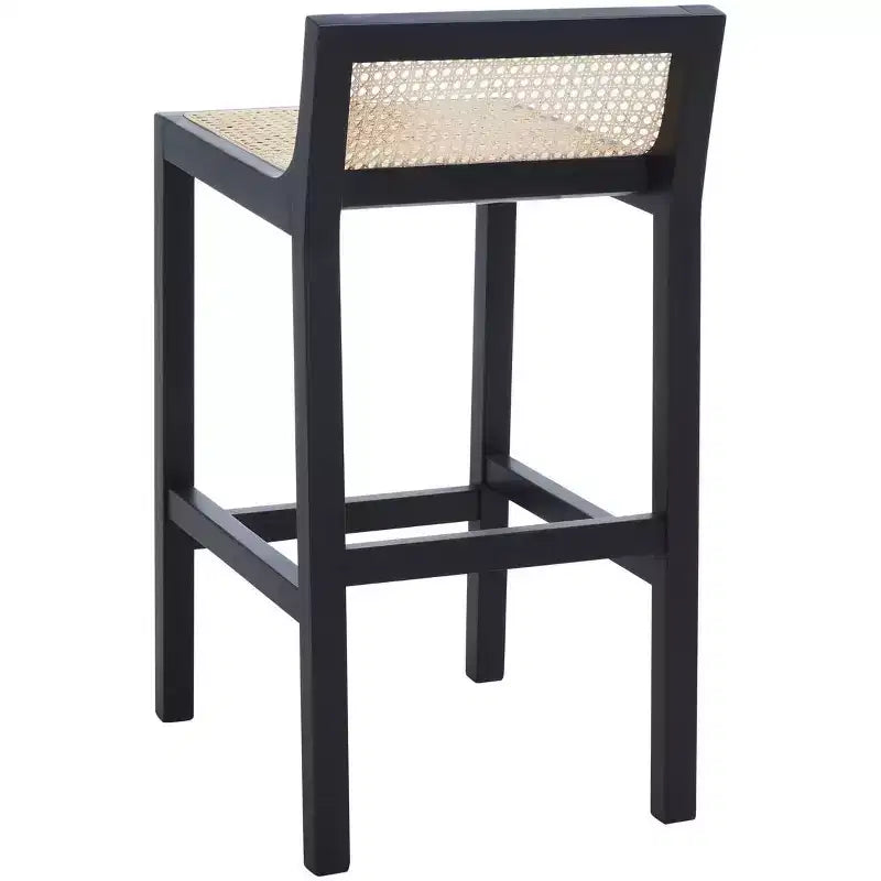 Tabouret de comptoir bas en canne de rotin – Noir / Naturel / Blanc, sans accoudoirs, 1 place