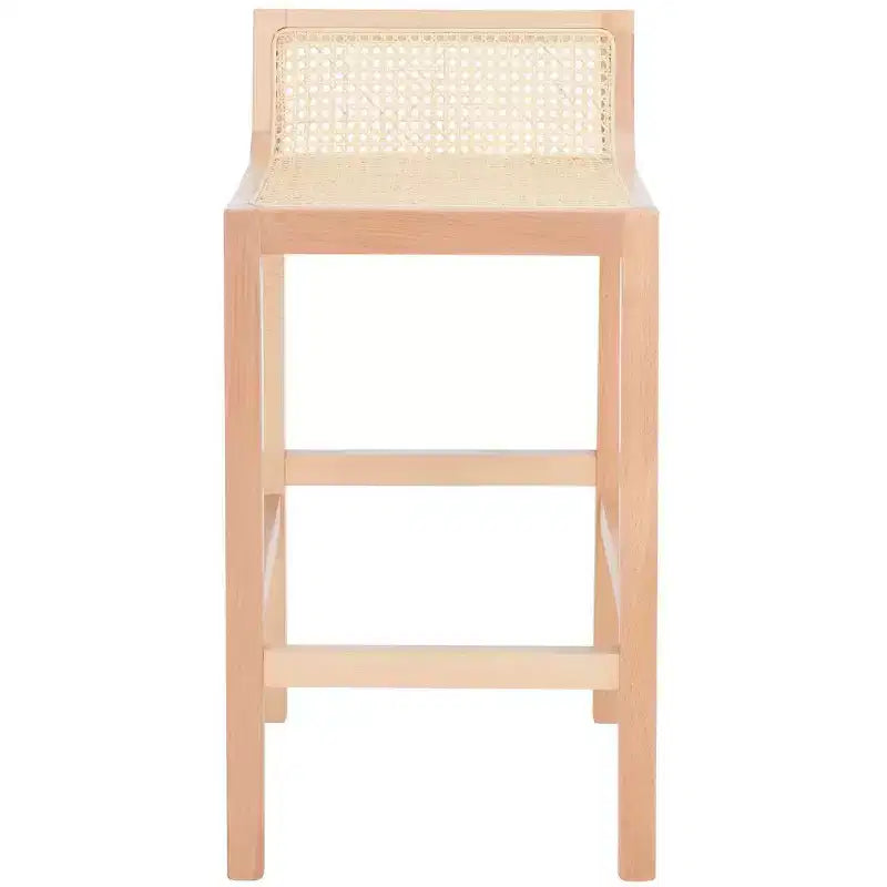 Tabouret de comptoir bas en canne de rotin – Noir / Naturel / Blanc, sans accoudoirs, 1 place