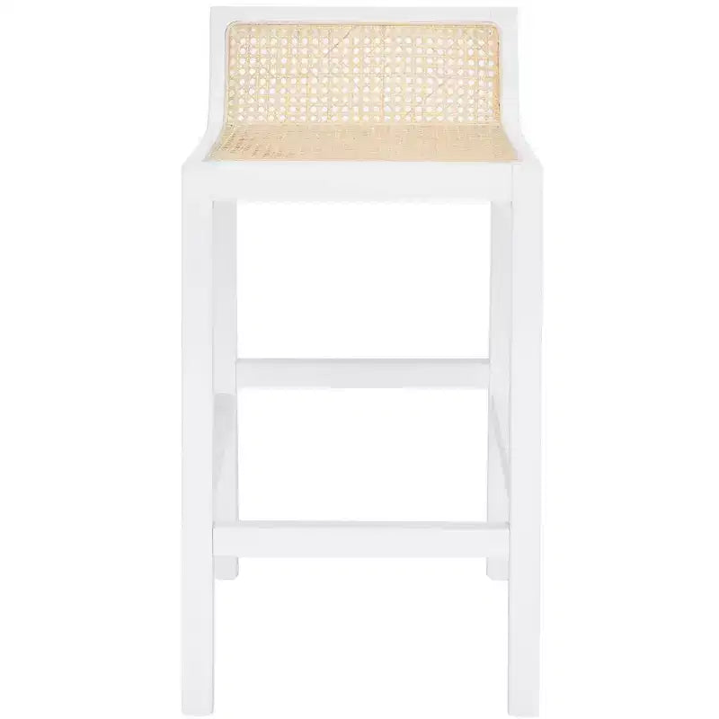 Tabouret de comptoir bas en canne de rotin – Noir / Naturel / Blanc, sans accoudoirs, 1 place