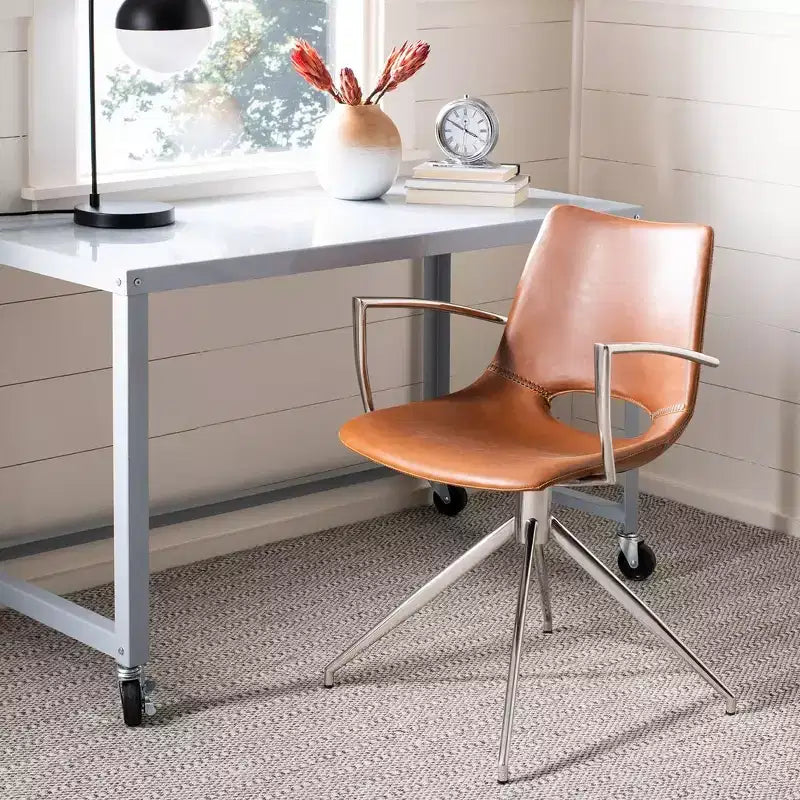 Fauteuil pivotant en similicuir marron, style milieu de siècle, 1 place