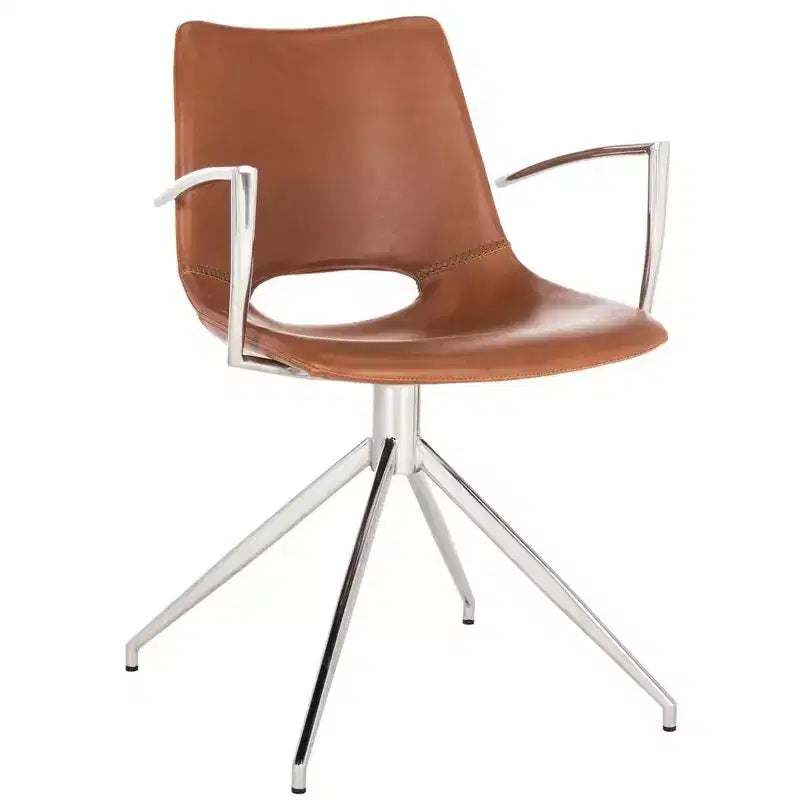 Fauteuil pivotant en similicuir marron, style milieu de siècle, 1 place