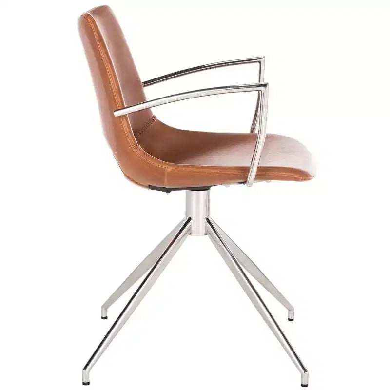 Fauteuil pivotant en similicuir marron, style milieu de siècle, 1 place