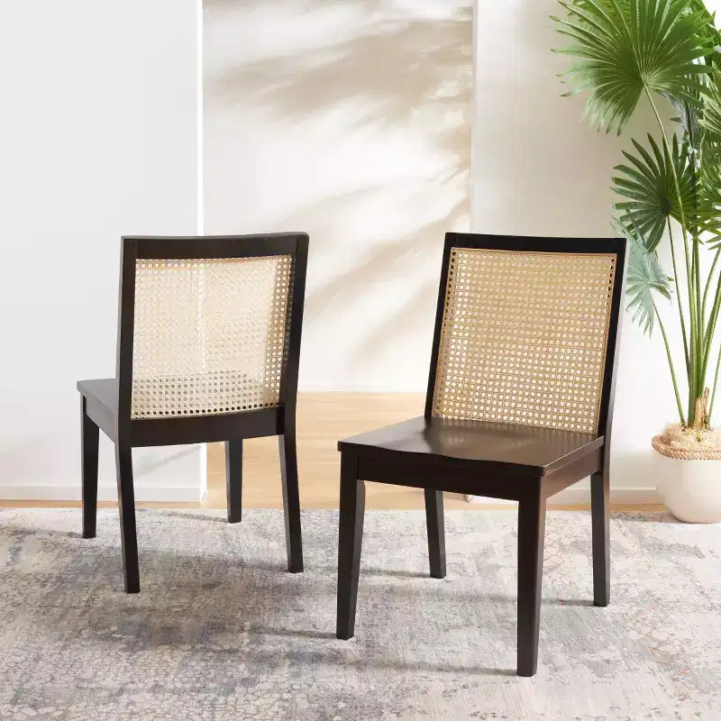 Chaise de salle à manger sans accoudoirs, noire/beige, lot de 2