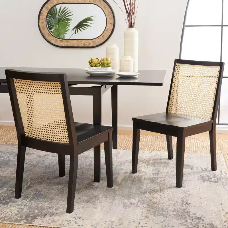 Chaise de salle à manger sans accoudoirs, noire/beige, lot de 2