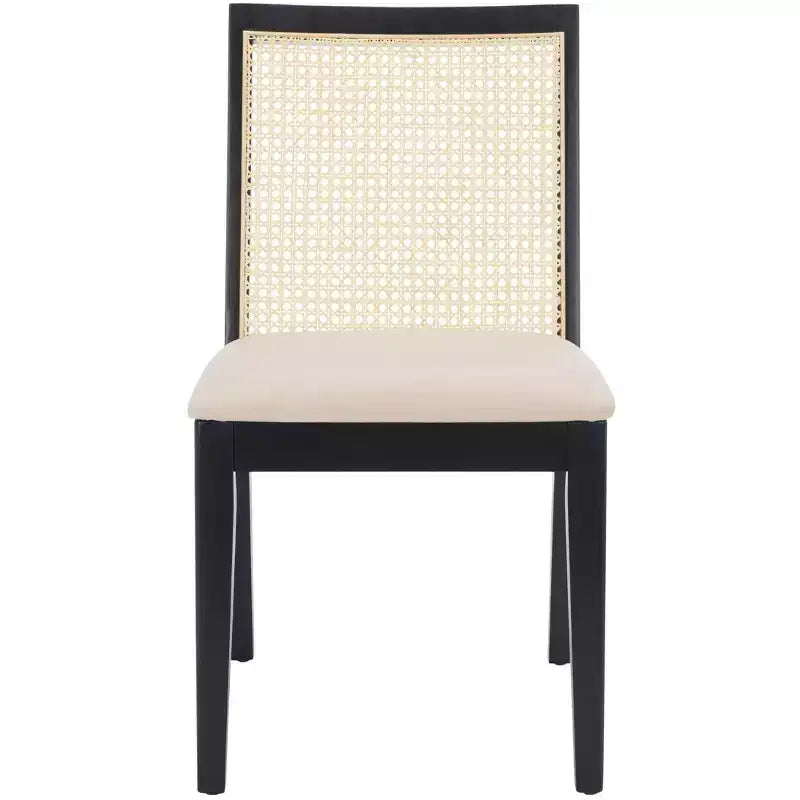 Chaise de salle à manger sans accoudoirs, noire/beige, lot de 2