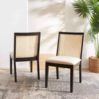 Chaise de salle à manger sans accoudoirs, noire/beige, lot de 2