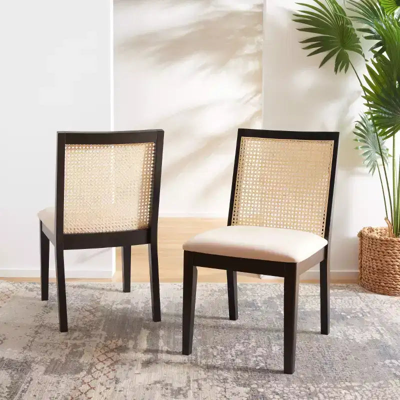 Chaise de salle à manger sans accoudoirs, noire/beige, lot de 2