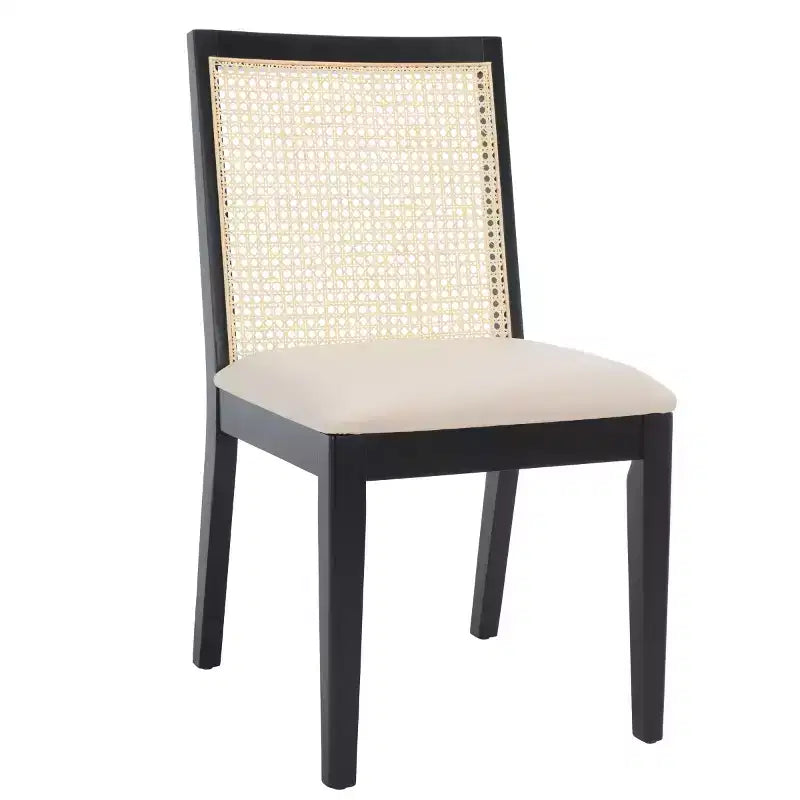 Chaise de salle à manger sans accoudoirs, noire/beige, lot de 2