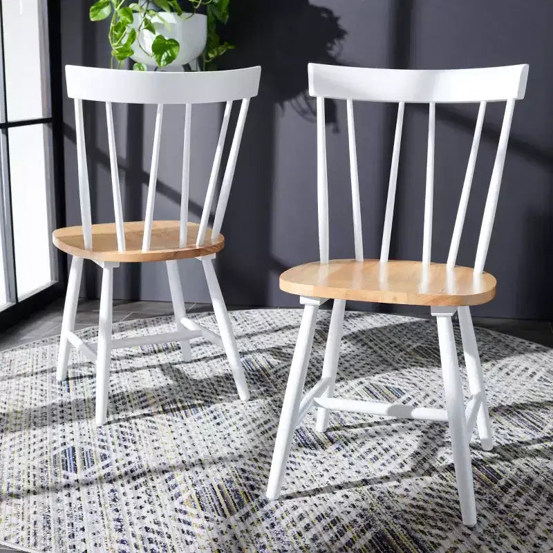 Chaises de salle à manger sans accoudoirs à dossier à barreaux beiges/noires, lot de 2