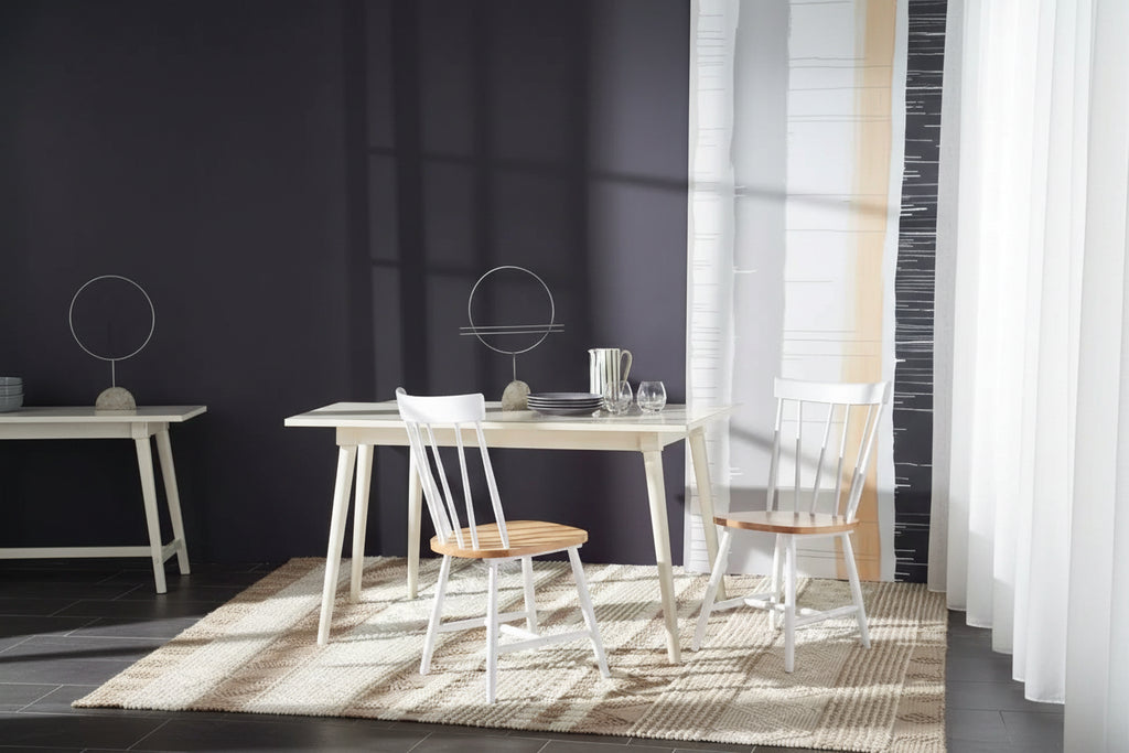 Chaises de salle à manger sans accoudoirs à dossier à barreaux beiges/noires, lot de 2