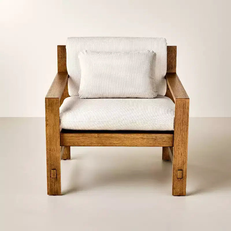 Fauteuil rembourré à structure en bois, Marron / Crème, Siège unique