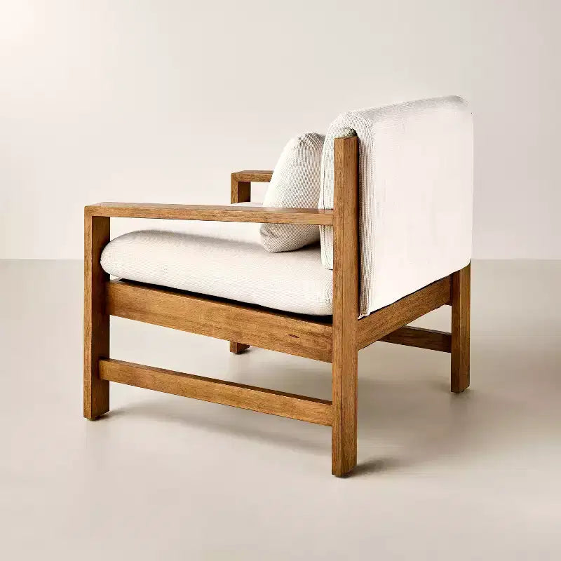 Fauteuil rembourré à structure en bois, Marron / Crème, Siège unique