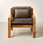 Fauteuil rembourré à structure en bois, Marron / Crème, Siège unique