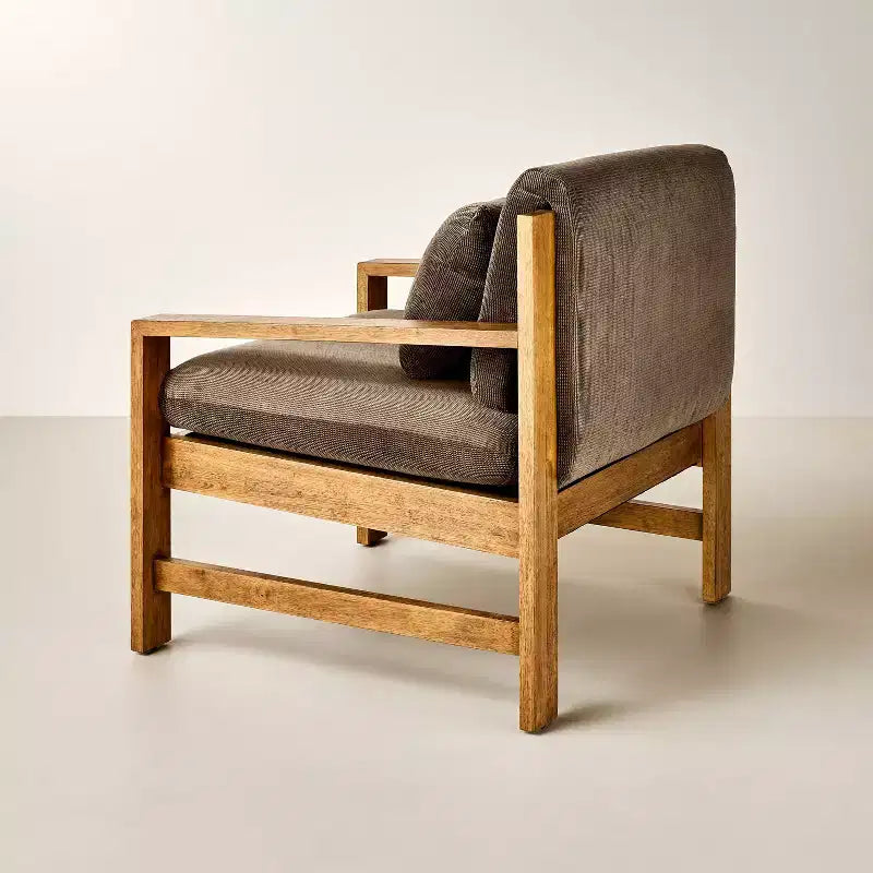 Fauteuil rembourré à structure en bois, Marron / Crème, Siège unique