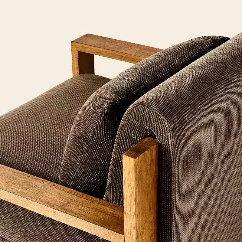 Fauteuil rembourré à structure en bois, Marron / Crème, Siège unique