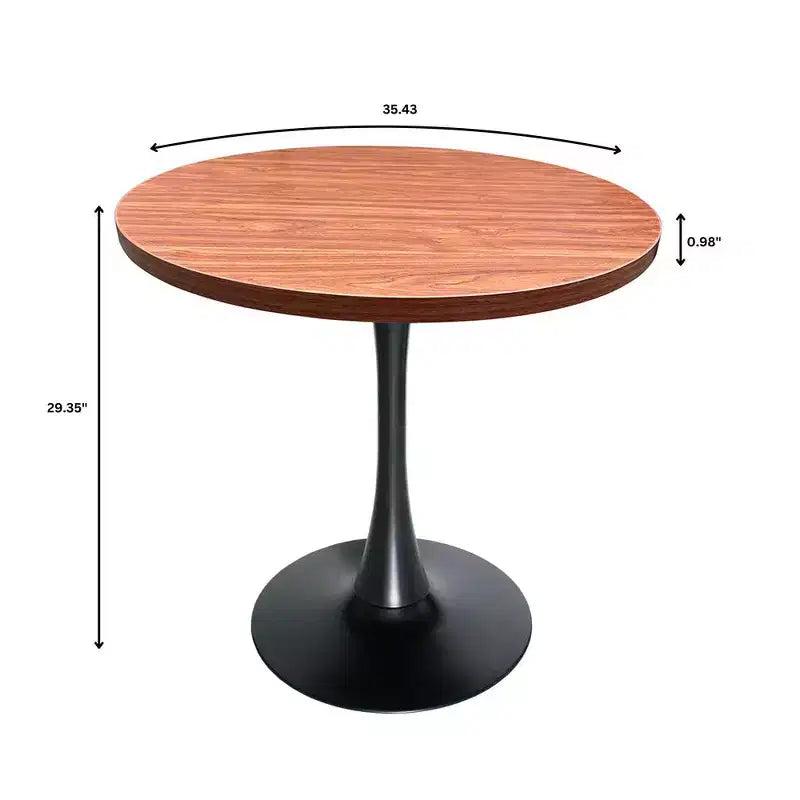 Table à manger ronde à pied central, plateau en MDF, 4 places – Noir / Cognac / Noyer foncé / Naturel clair