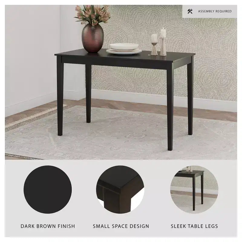 Table à manger rectangulaire marron foncé, 4 places, style contemporain