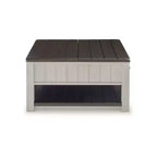 Table basse relevable grise et marron avec tiroirs de rangement, carrée