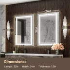 Miroir de courtoisie à LED sans cadre argenté, fixation murale, utilisateur unique – 5 tailles
