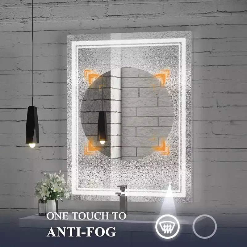 Miroir de courtoisie à LED sans cadre argenté, fixation murale, utilisateur unique – 5 tailles