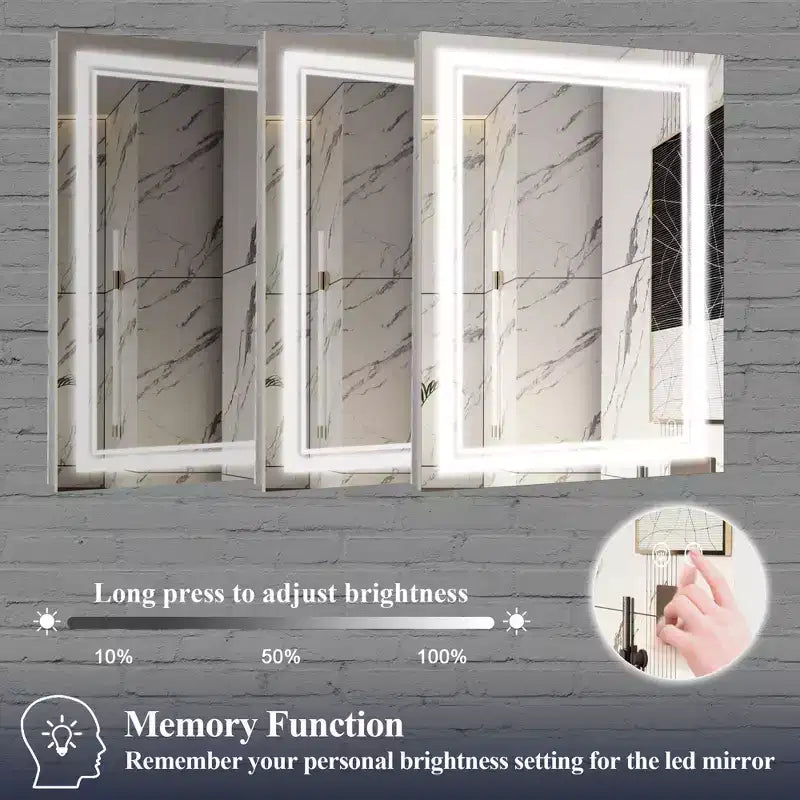 Miroir de courtoisie à LED sans cadre argenté, fixation murale, utilisateur unique – 5 tailles
