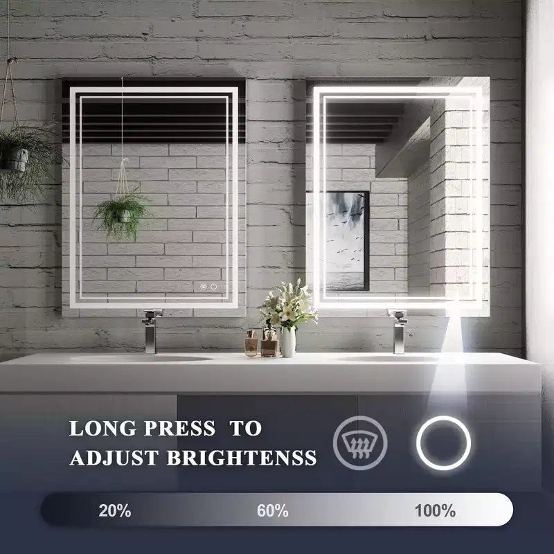 Miroir de courtoisie à LED sans cadre argenté, fixation murale, utilisateur unique – 5 tailles