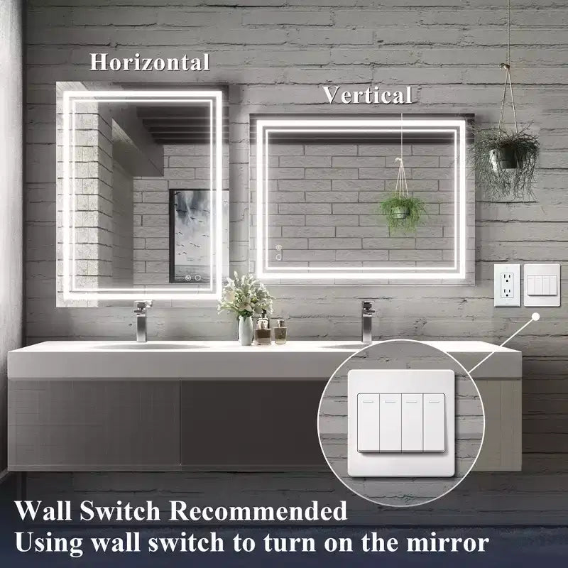 Miroir de courtoisie à LED sans cadre argenté, fixation murale, utilisateur unique – 5 tailles