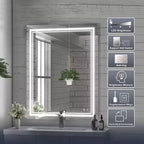 Miroir de courtoisie à LED sans cadre argenté, fixation murale, utilisateur unique – 5 tailles