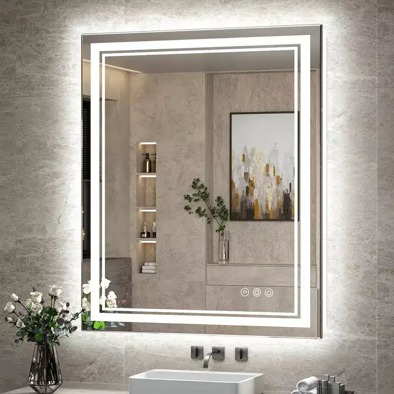 Miroir de courtoisie à LED sans cadre argenté, fixation murale, utilisateur unique – 5 tailles
