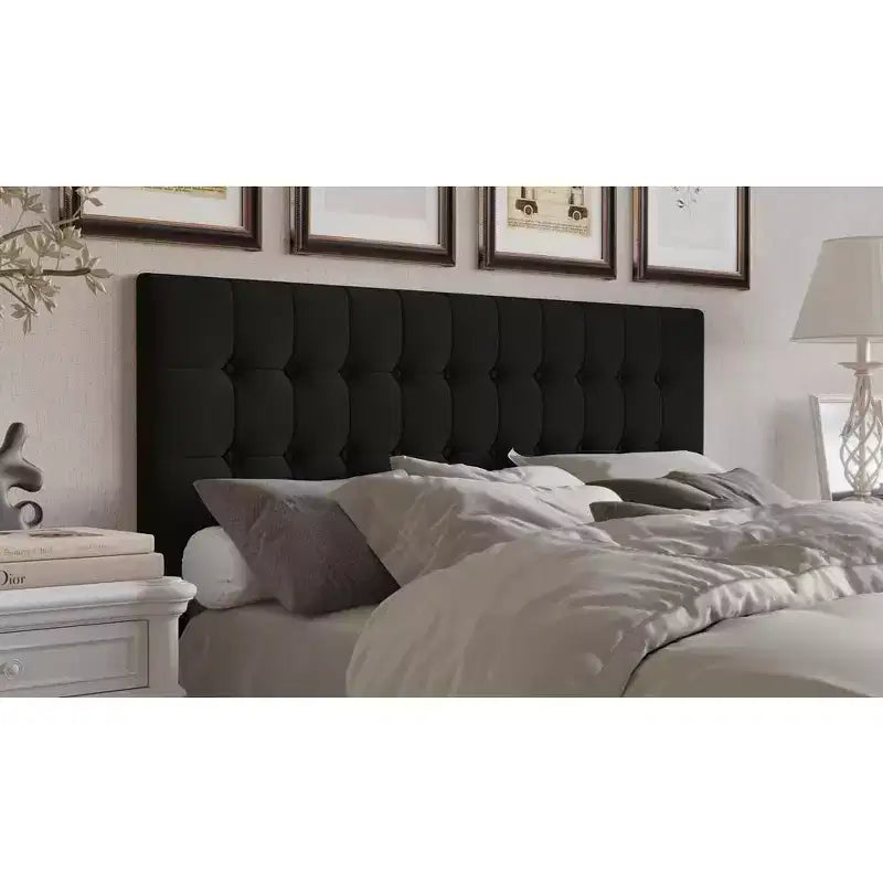 Tête de lit capitonnée à boutons | Noir, Gris clair, Gris chaud | Lit simple / Lit double / Grand lit