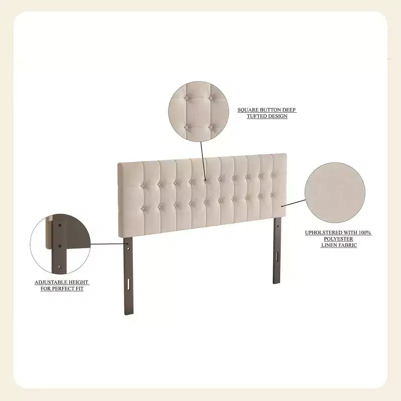 Tête de lit capitonnée à boutons | Noir, Gris clair, Gris chaud | Lit simple / Lit double / Grand lit