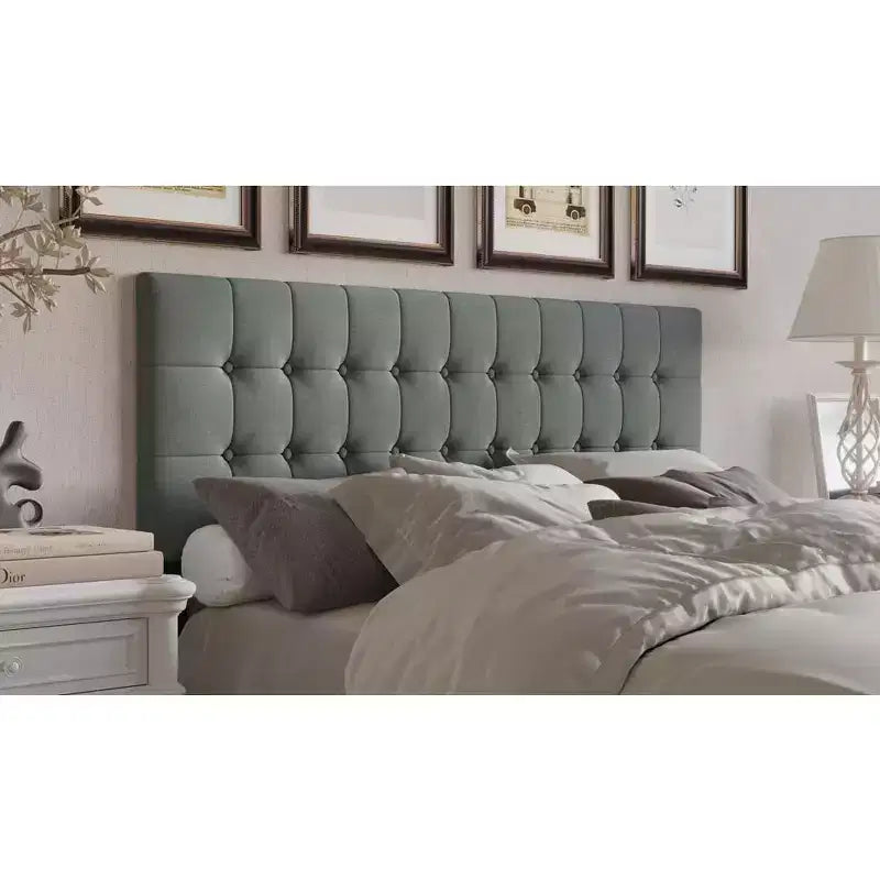 Tête de lit capitonnée à boutons | Noir, Gris clair, Gris chaud | Lit simple / Lit double / Grand lit