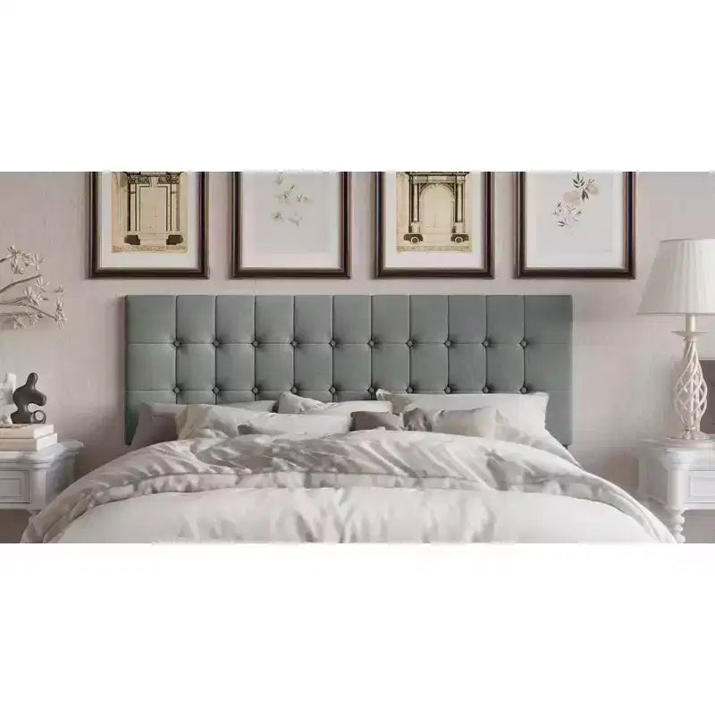 Tête de lit capitonnée à boutons | Noir, Gris clair, Gris chaud | Lit simple / Lit double / Grand lit
