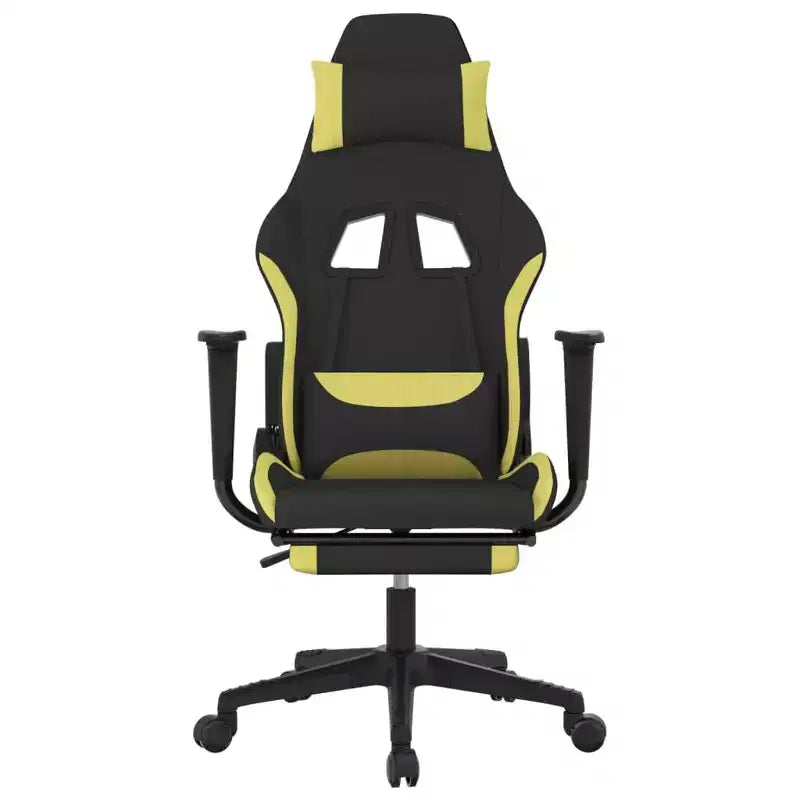 Fauteuil de gaming en tissu noir et vert clair avec repose-pieds, une place