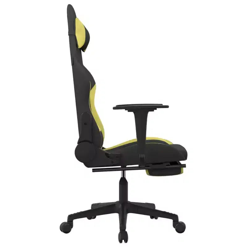 Fauteuil de gaming en tissu noir et vert clair avec repose-pieds, une place