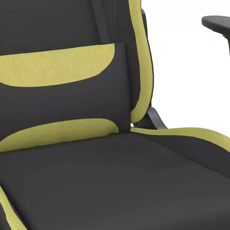 Fauteuil de gaming en tissu noir et vert clair avec repose-pieds, une place