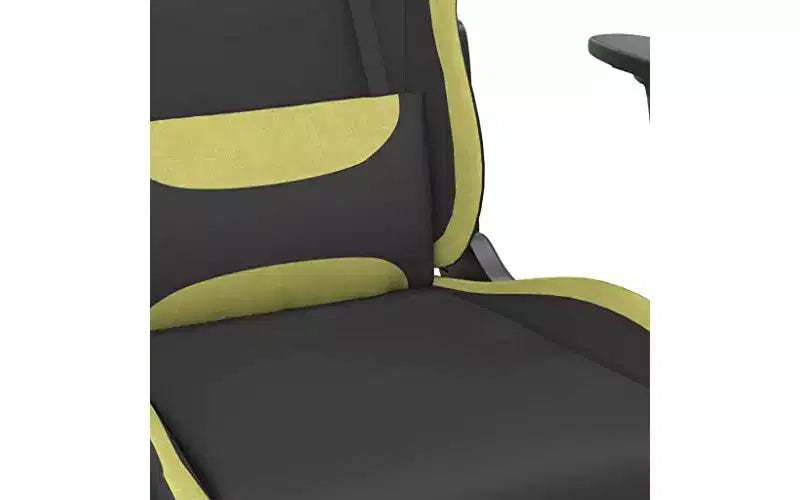 Fauteuil de gaming en tissu noir et vert clair avec repose-pieds, une place