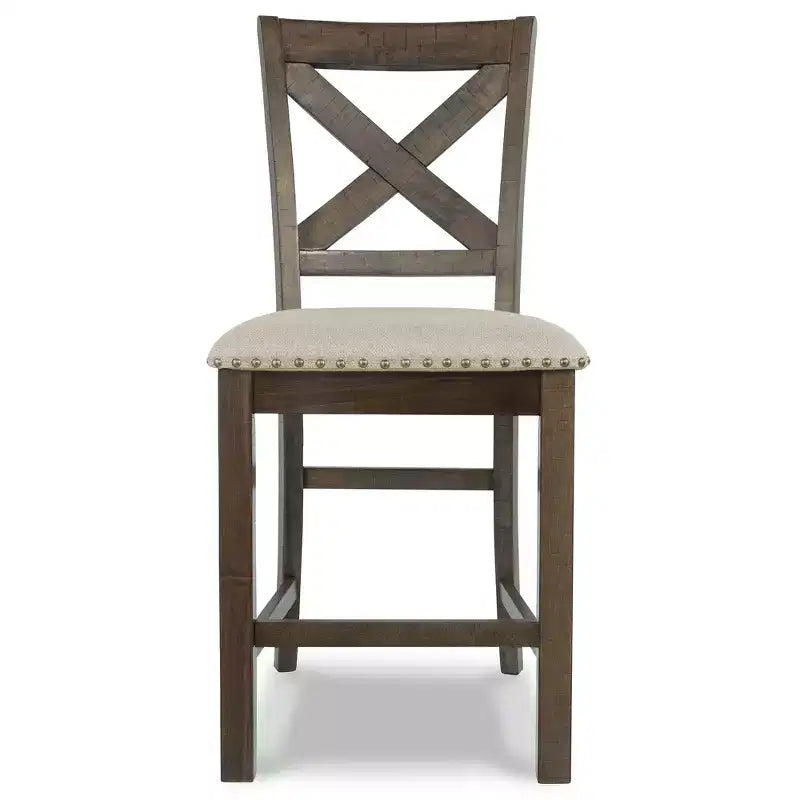 Tabourets de bar rembourrés beiges de hauteur comptoir, lot de 2