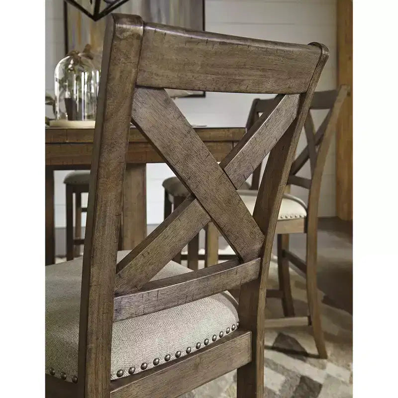 Tabourets de bar rembourrés beiges de hauteur comptoir, lot de 2