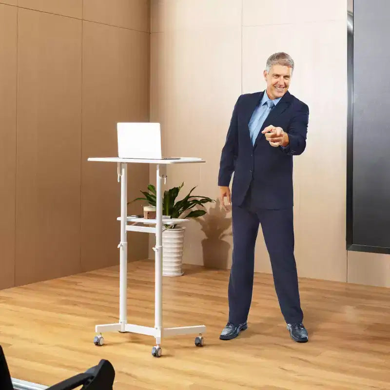 Pupitre mobile blanc avec plateau inclinable et roulettes verrouillables – 1 ou 2 pièces