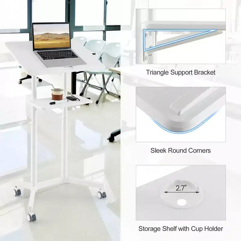 Pupitre mobile blanc avec plateau inclinable et roulettes verrouillables – 1 ou 2 pièces