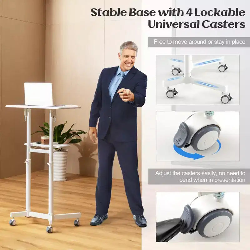Pupitre mobile blanc avec plateau inclinable et roulettes verrouillables – 1 ou 2 pièces