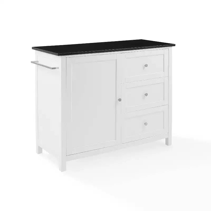 Îlot de cuisine roulant avec dessus en granit, noir/blanc, assemblage 1 personne